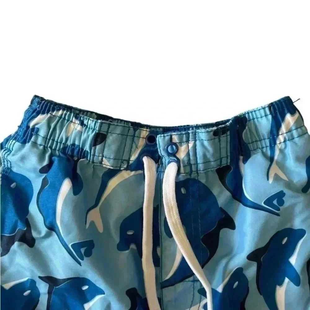 Okanu Surf Dolphine Blue White Boys Swimming Board Short Pants SZ L (7)